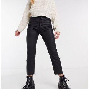 Abercrombie and Fitch Ankle Straight Ultra High Rise coated black bottoms